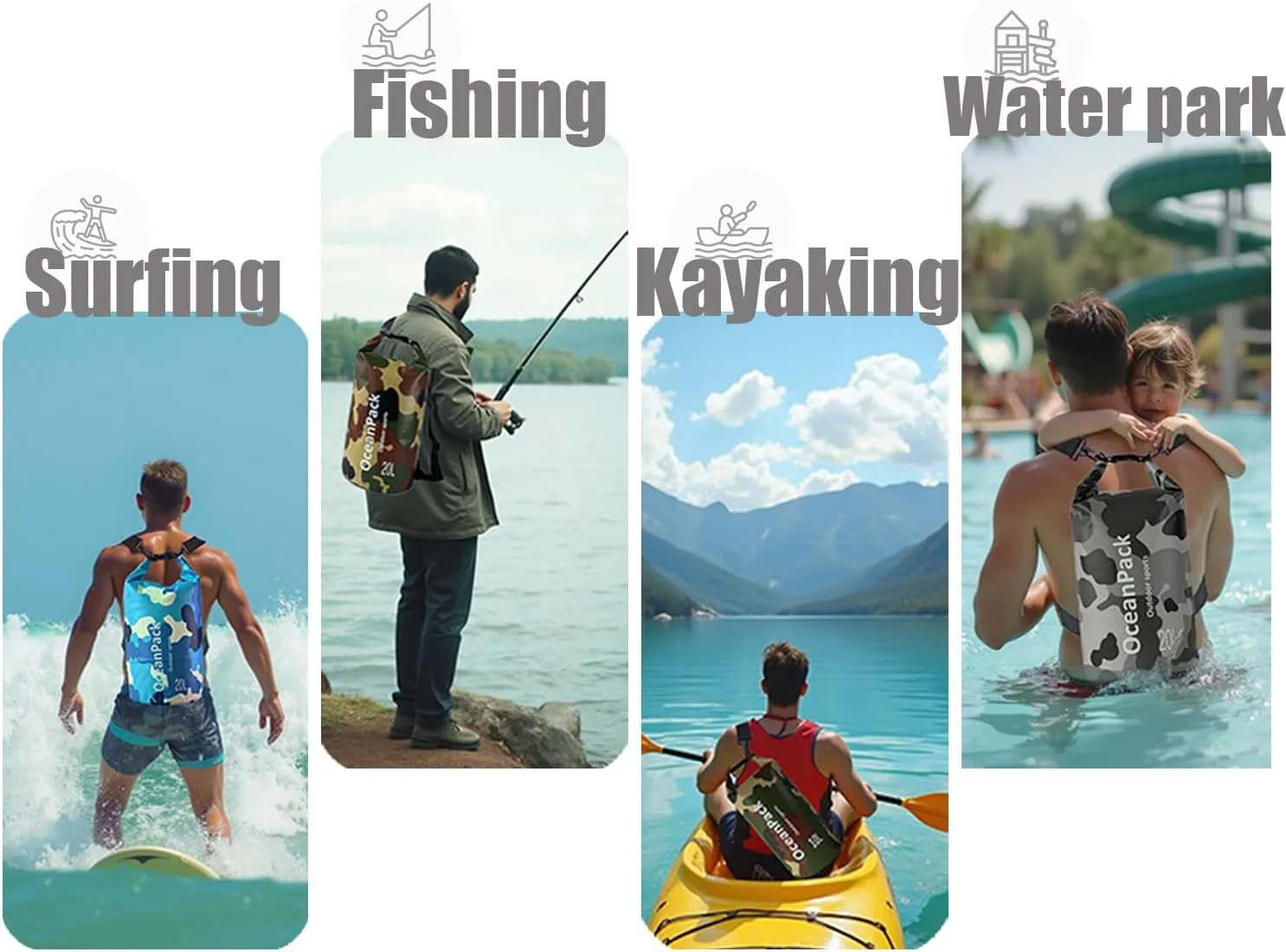 Waterproof Dry Bag 5L/10L/20L for men- PVC Material, Camo Design, Single/Dual Shoulder Straps for Kayaking, Swimming, Beach, Boating & Outdoor Activities (GRAY CAMO, 20L)