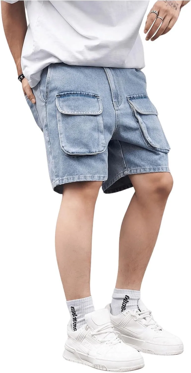 WDIRARA Men's Ripped Denim Shorts Straight Leg Raw Hem Frayed Distressed Jean Shorts Pants