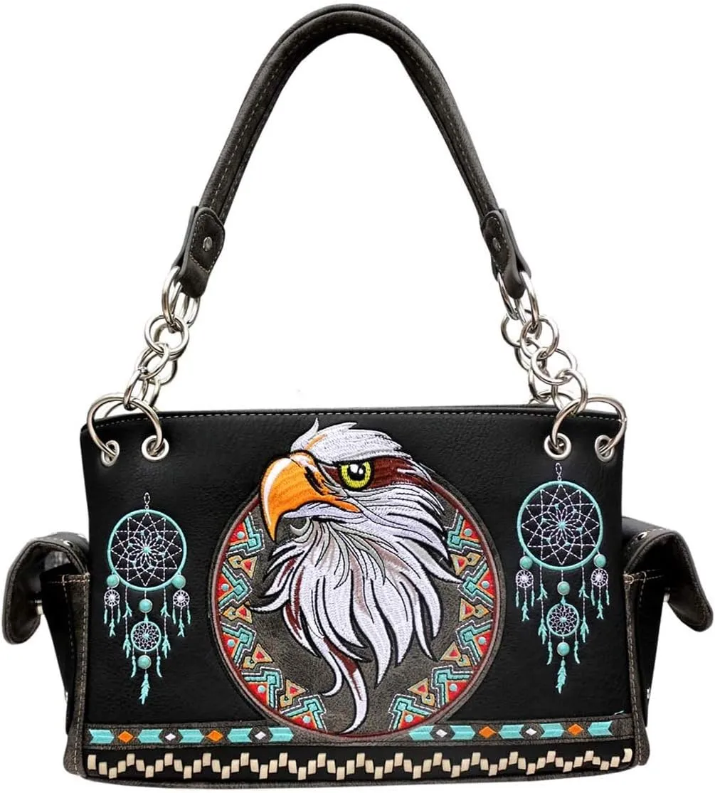 Western Tooled Leather Eagle Dream Catcher Embroidered Rhinestone Concealed CarryCountry Shoulder Handbag