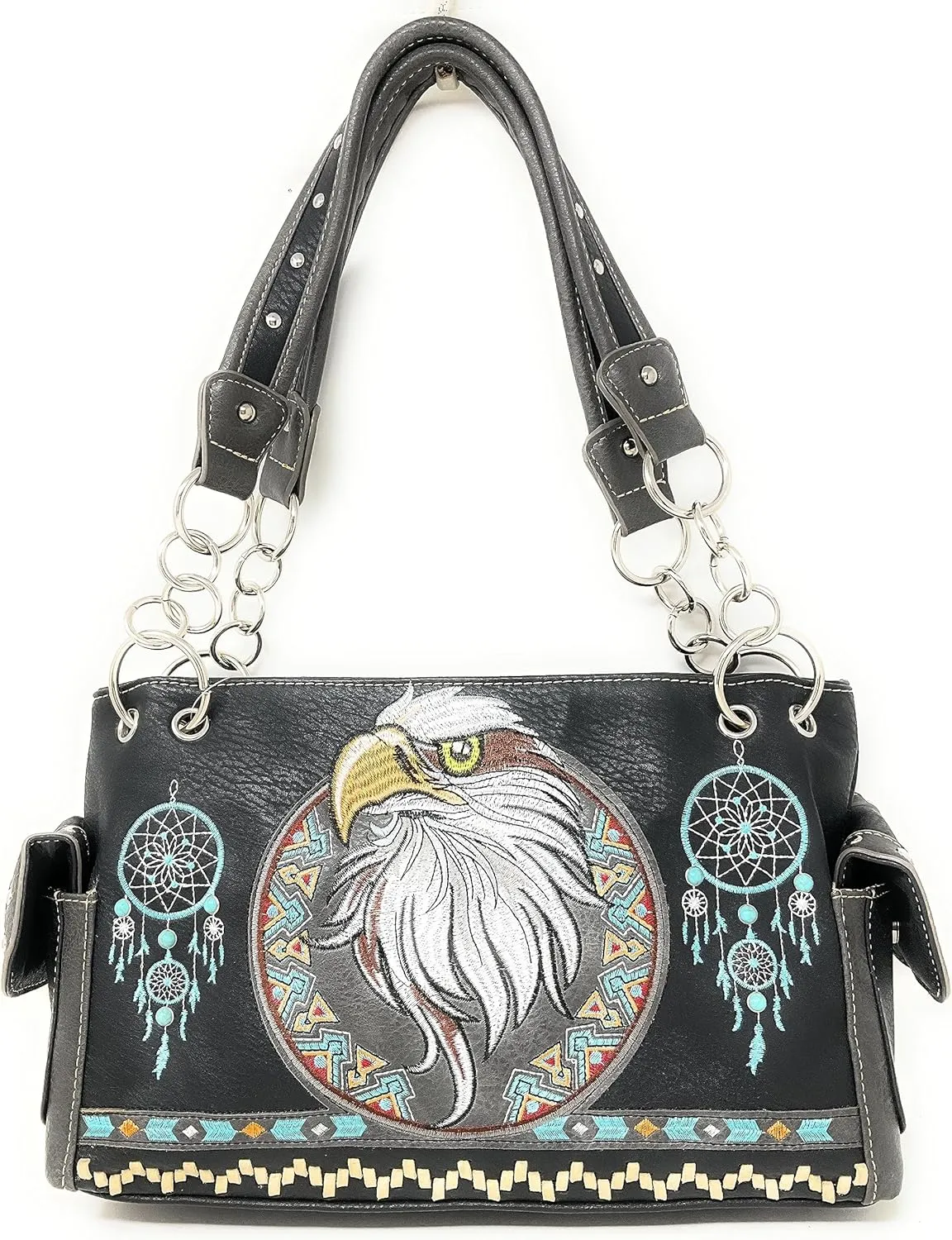 Western Tooled Leather Eagle Dream Catcher Embroidered Rhinestone Concealed CarryCountry Shoulder Handbag