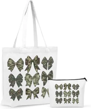 Wetern Bow Mom Gifts Canvas Tote Bag Makeup Bag, Western Gifts for Women Cowgirl Birthday Grocery Cosmetic Bags