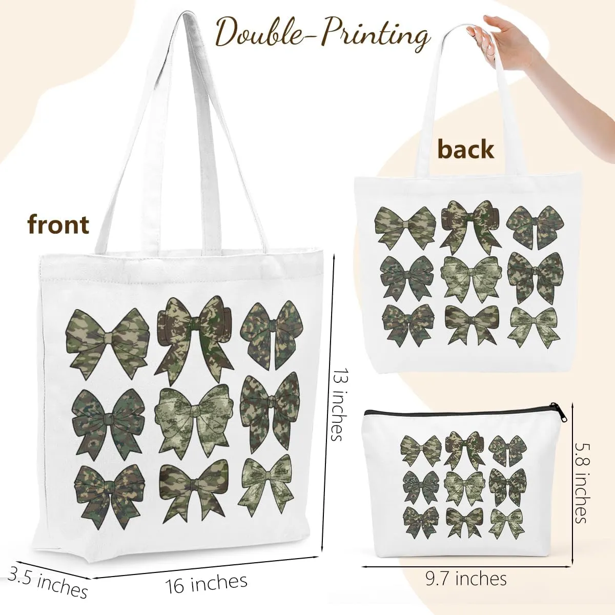 Wetern Bow Mom Gifts Canvas Tote Bag Makeup Bag, Western Gifts for Women Cowgirl Birthday Grocery Cosmetic Bags