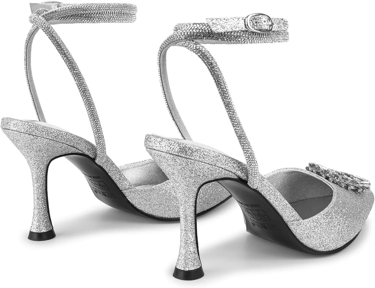 wetkiss Silver Heels for Bride - Sparkly Wedding Heels with Rhinestones, Strappy Closed Toe Pumps for Women, Formal Shoes
