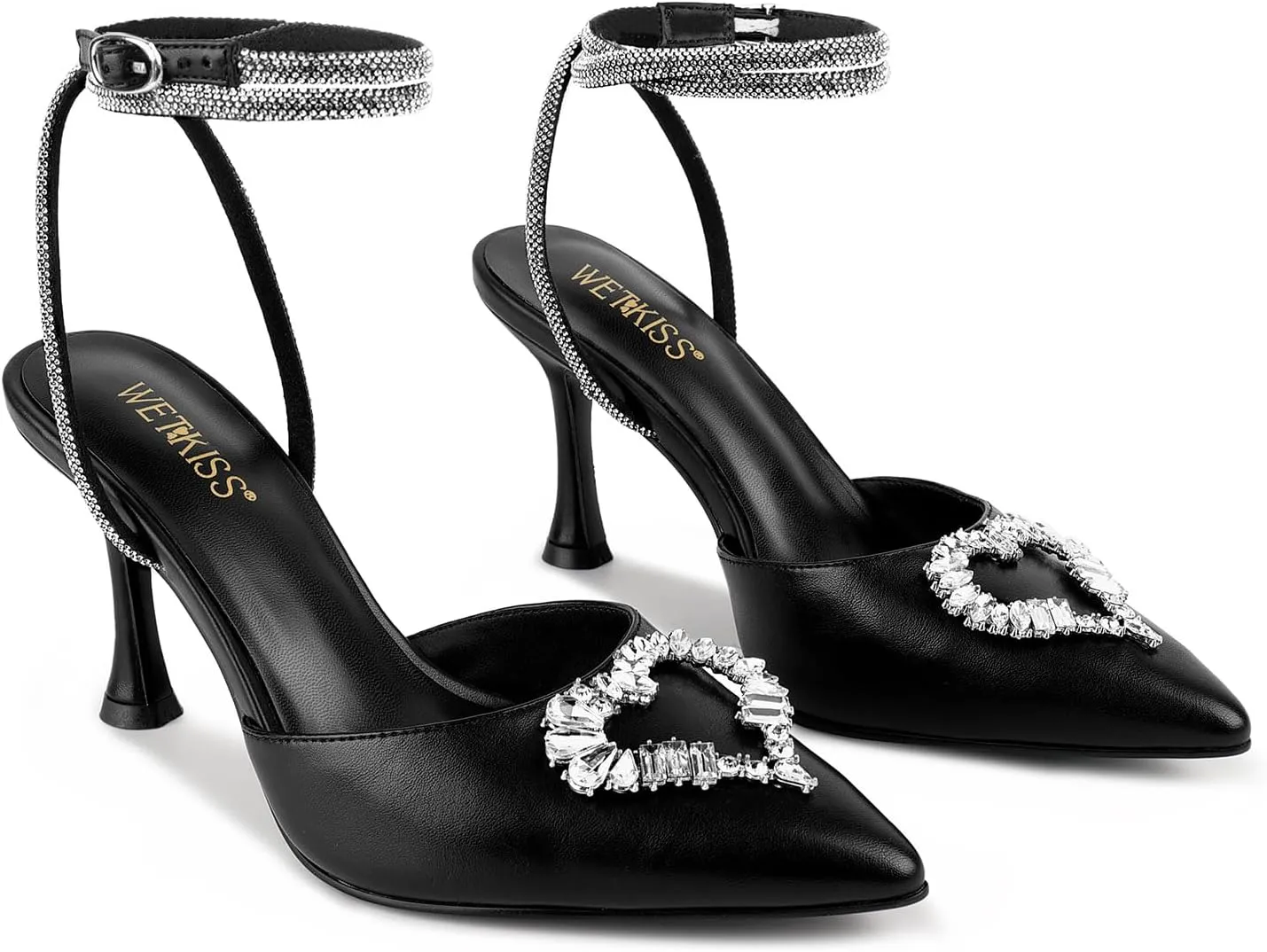 wetkiss Silver Heels for Bride - Sparkly Wedding Heels with Rhinestones, Strappy Closed Toe Pumps for Women, Formal Shoes
