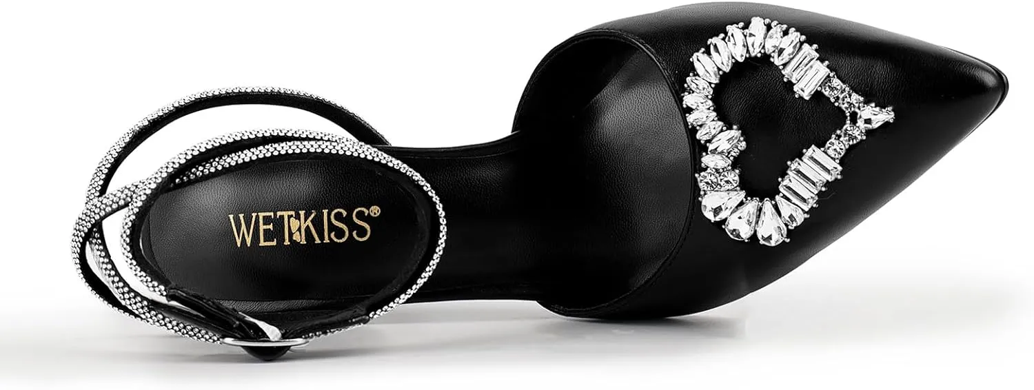 wetkiss Silver Heels for Bride - Sparkly Wedding Heels with Rhinestones, Strappy Closed Toe Pumps for Women, Formal Shoes