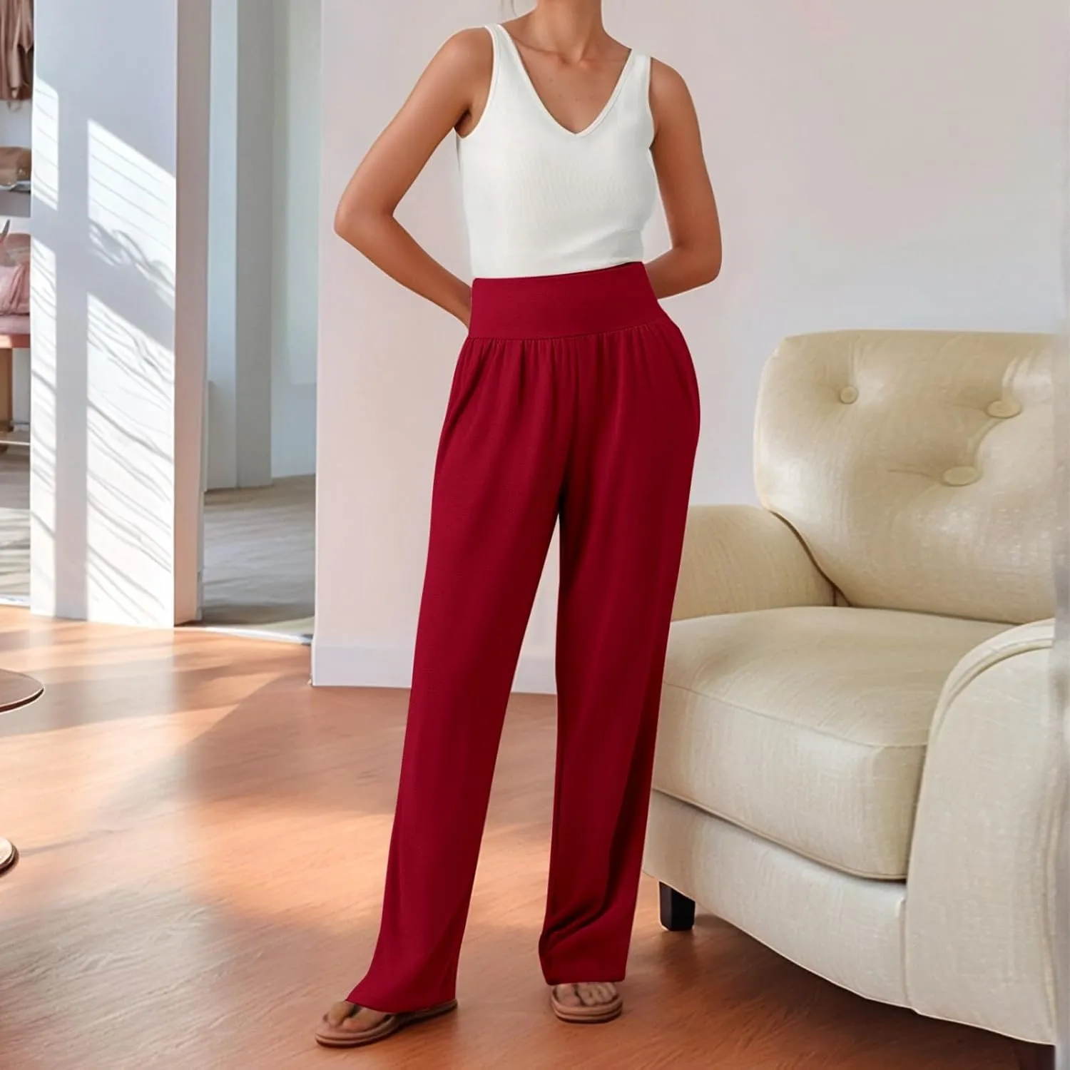 Wide Leg Yoga Pants for Women Elastic High Waisted Casual Trousers Pull On Summer Baggy Athletic Workout Sweatpants