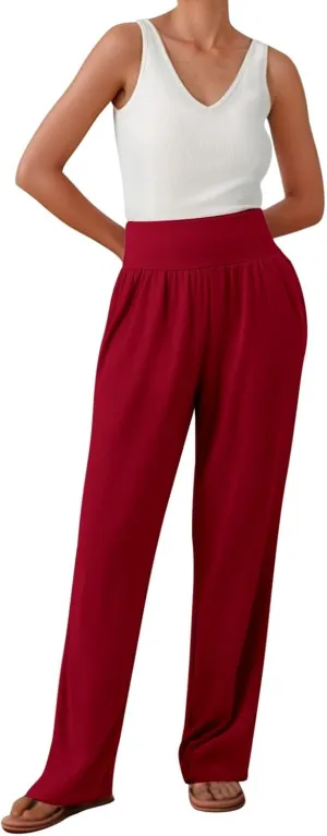 Wide Leg Yoga Pants for Women Elastic High Waisted Casual Trousers Pull On Summer Baggy Athletic Workout Sweatpants