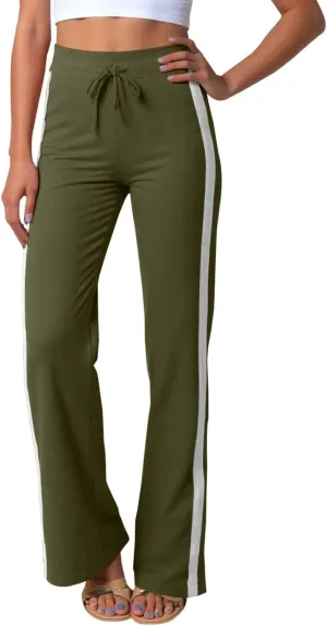 Wide Leg Yoga Pants for Women Striped Elastic High Waisted Casual Trousers Plus Size Pull On Athletic Workout Sweatpants