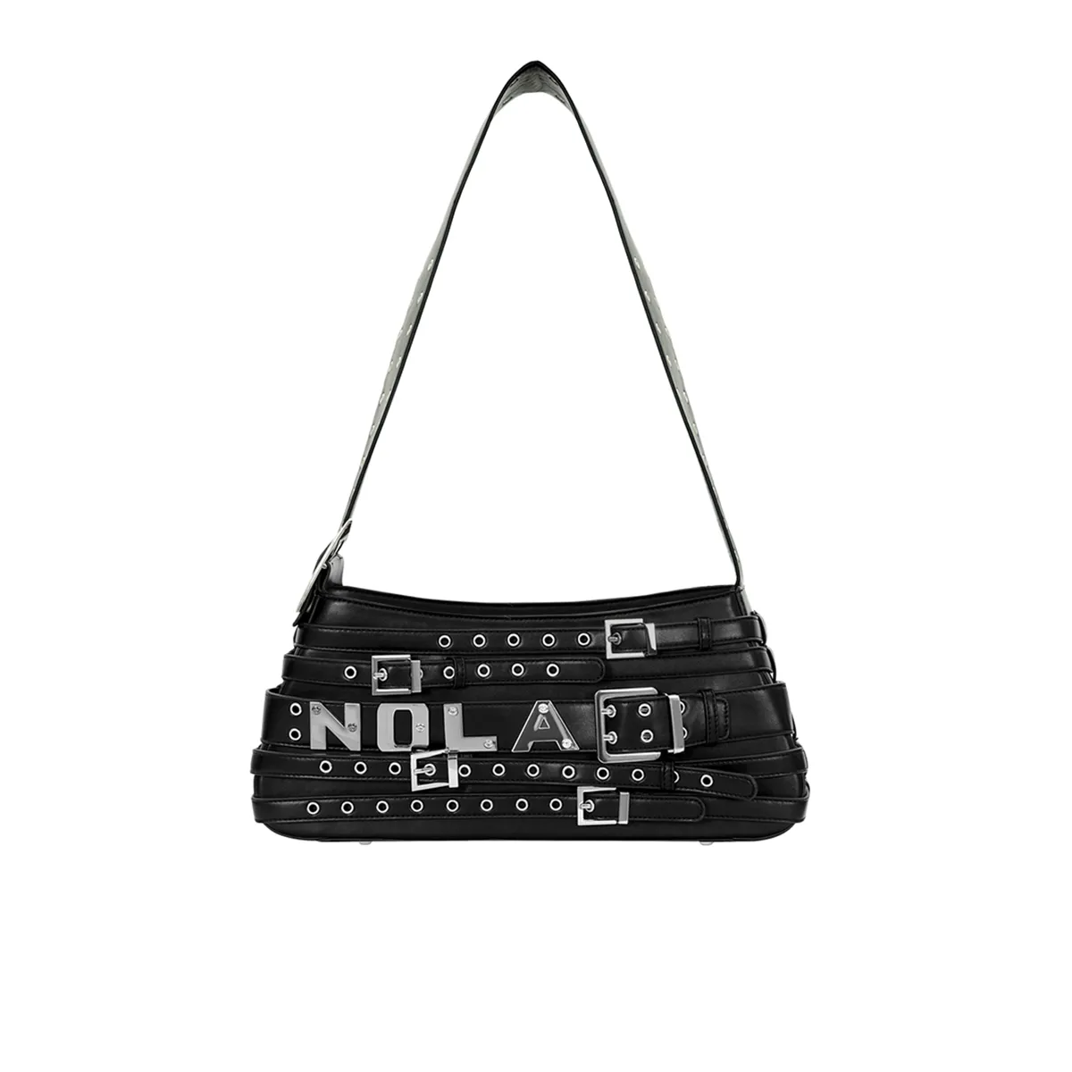 Wide Strap Studded Faux Leather Handbag