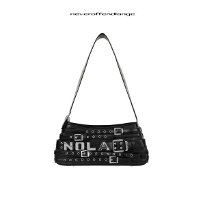 Wide Strap Studded Faux Leather Handbag