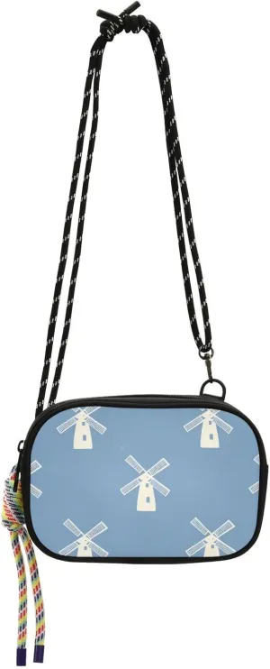 Windmill Blue White Small Black Crossbody Purse for Womens Waterproof with Adjustable Strap Cell Phone Purse For Hiking Traveling