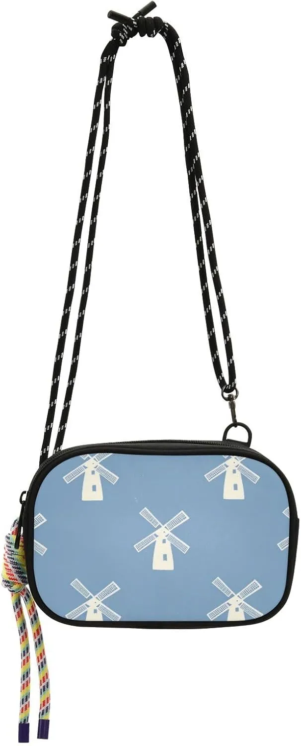 Windmill Blue White Small Black Crossbody Purse for Womens Waterproof with Adjustable Strap Cell Phone Purse For Hiking Traveling