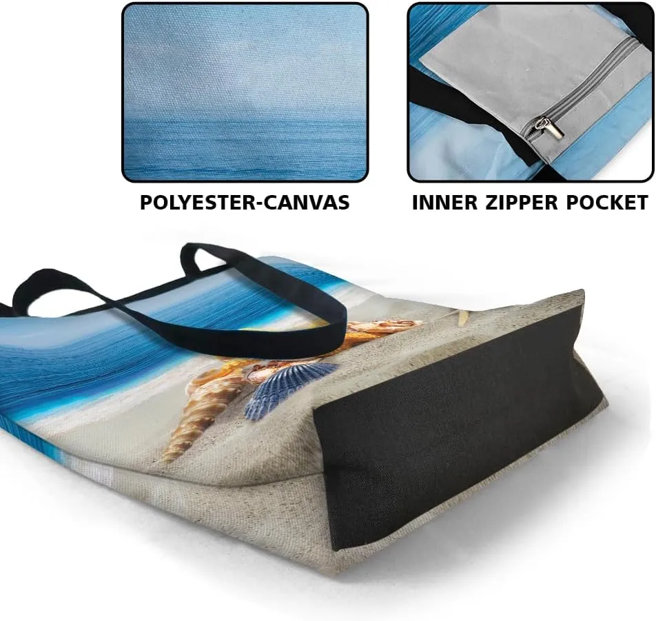 WIRESTER Big Tote Bag With Inner Pocket, Reusable Canvas Tote Bag for Women Girl, Beach Bag, Grocery Shopping Bag, Travel Bag