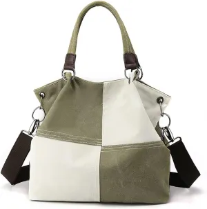 Women Canvas Tote Handbags Contrast Color Casual Shoulder Work Bag Splice Stitching Top Handle Bag Handbags Purses