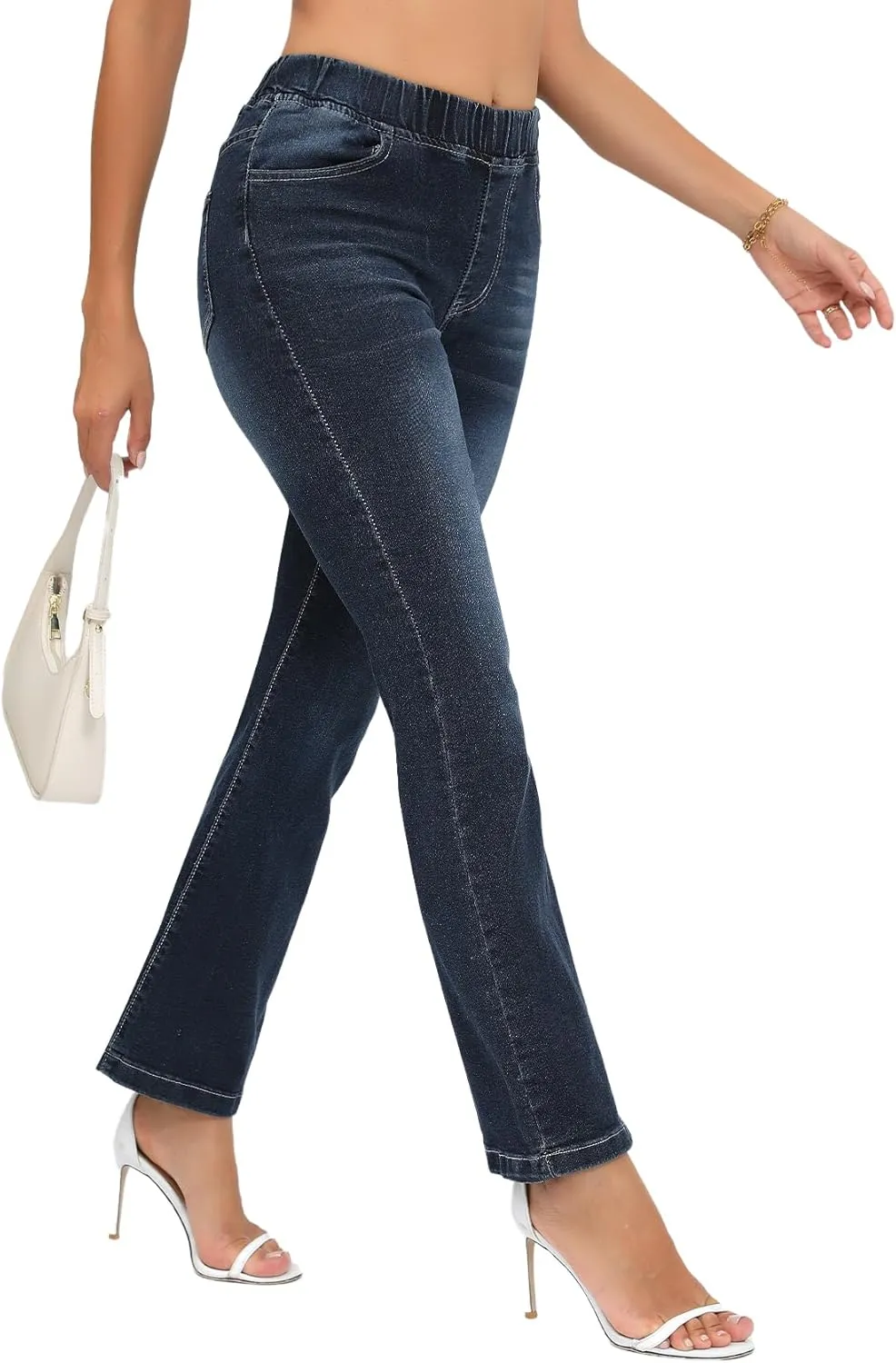 Women’ Casual Classic Bell Bottom Jeans Distressed Ripped High Waist Denim Flared Pants