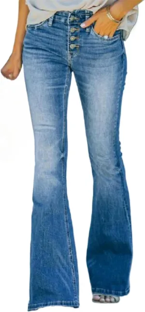 Women Flare Bell Bottom Jeans 70s Sexy Slim Fit Boot Cut Jean Retro Classic Slimming Wide Leg Denim Pants (BlueB1,X-Large)