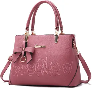 Women Handbag PU Leather Messenger Bags Top Handle Satchel Rose Embroidery Tote Bag