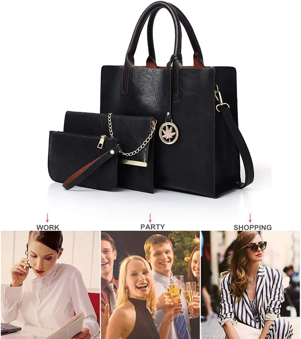 Women Handbags Sets 3 Pcs Large Capacity Handbag Chain Shoulder Bag Clutch Purse