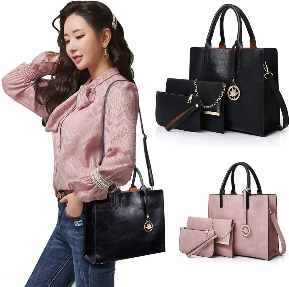 Women Handbags Sets 3 Pcs Large Capacity Handbag Chain Shoulder Bag Clutch Purse