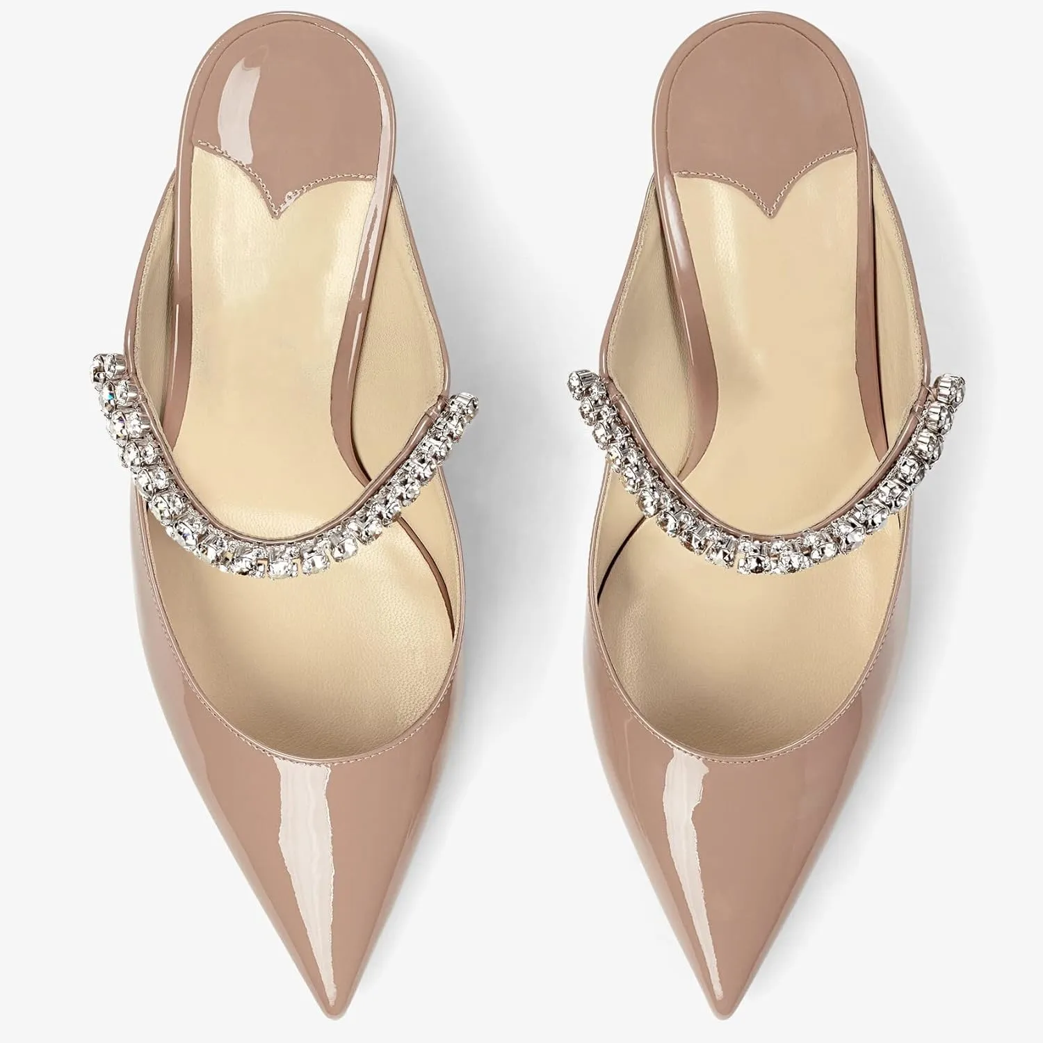 Women High Heeled Mules Crystal Embellished Strap Mules Pointed Toe Stiletto Heels Patent Leather Bridal Wedding Party Dress Shoes 5-13US
