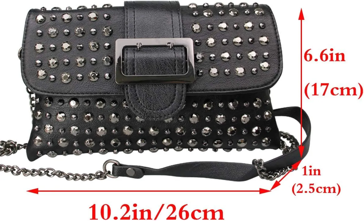 Women Ladies Punk Rivet Purse Satchel PU Leather Shoulder Crossbody Top-handle Bag Tote Handbag Black