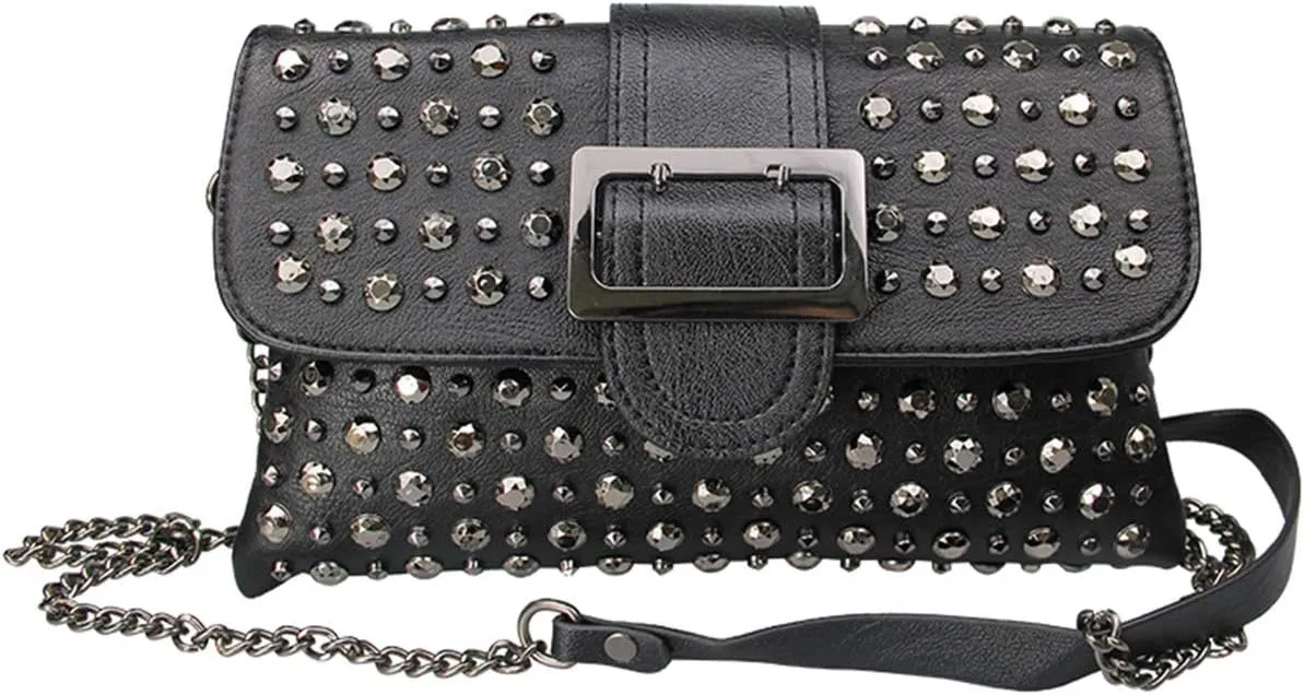 Women Ladies Punk Rivet Purse Satchel PU Leather Shoulder Crossbody Top-handle Bag Tote Handbag Black