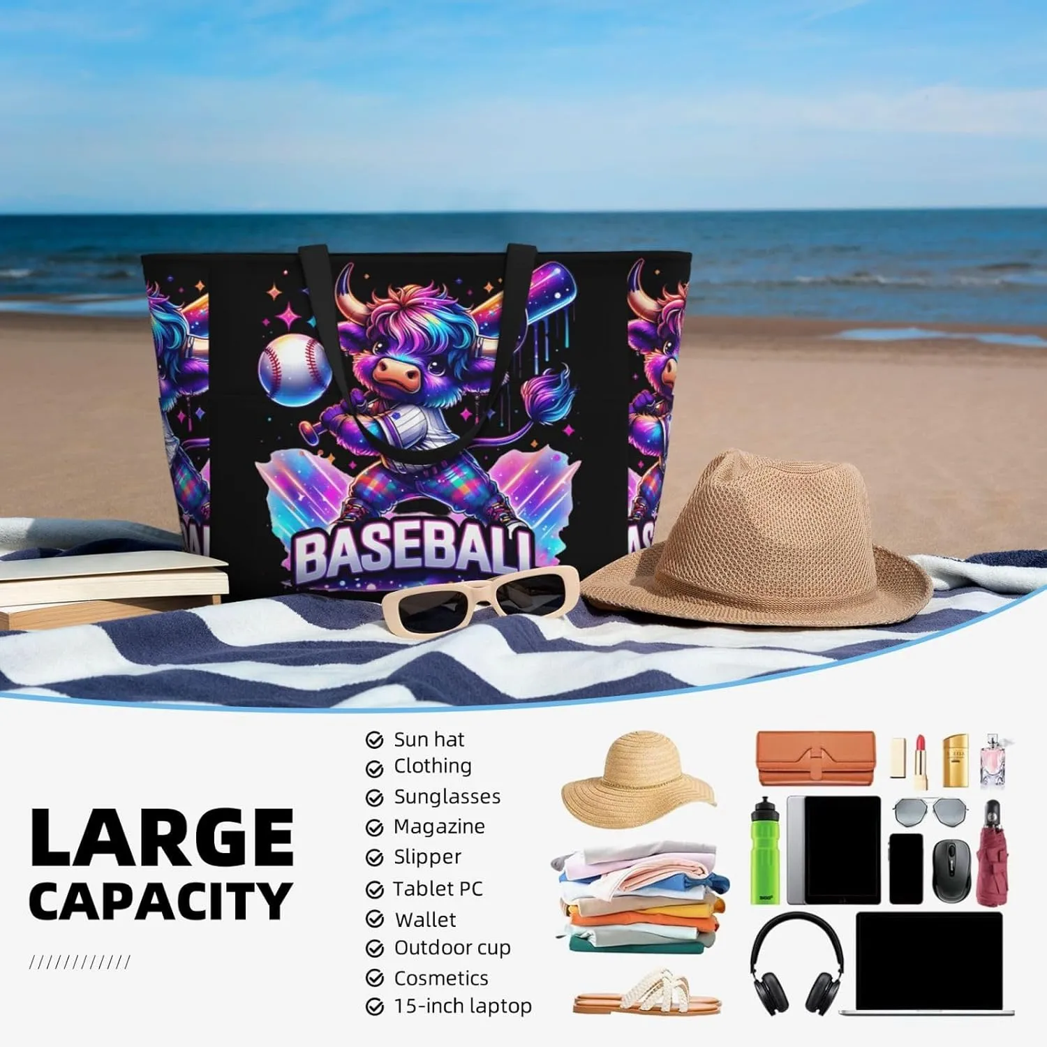 Women Large Beach Bag Travel Weekender Foldable Tote Bag for Pool Beach Vacation Gym