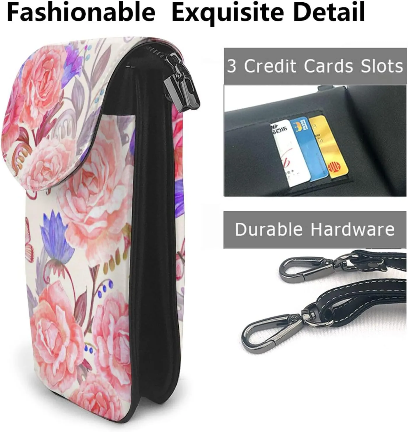 Women PU Leather Kawaii Embroidered Cute Mini Colorful Boho Floral Print Crossbody Cell phone Bag/Coin Purse