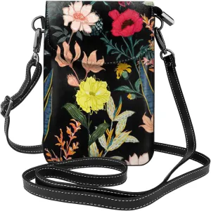 Women PU Leather Kawaii Embroidered Cute Mini Colorful Boho Floral Print Crossbody Cell phone Bag/Coin Purse