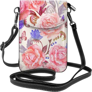 Women PU Leather Kawaii Embroidered Cute Mini Colorful Boho Floral Print Crossbody Cell phone Bag/Coin Purse