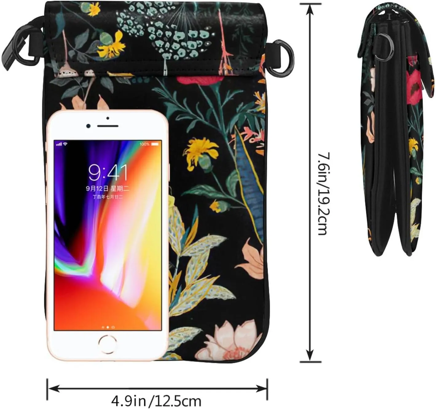 Women PU Leather Kawaii Embroidered Cute Mini Colorful Boho Floral Print Crossbody Cell phone Bag/Coin Purse