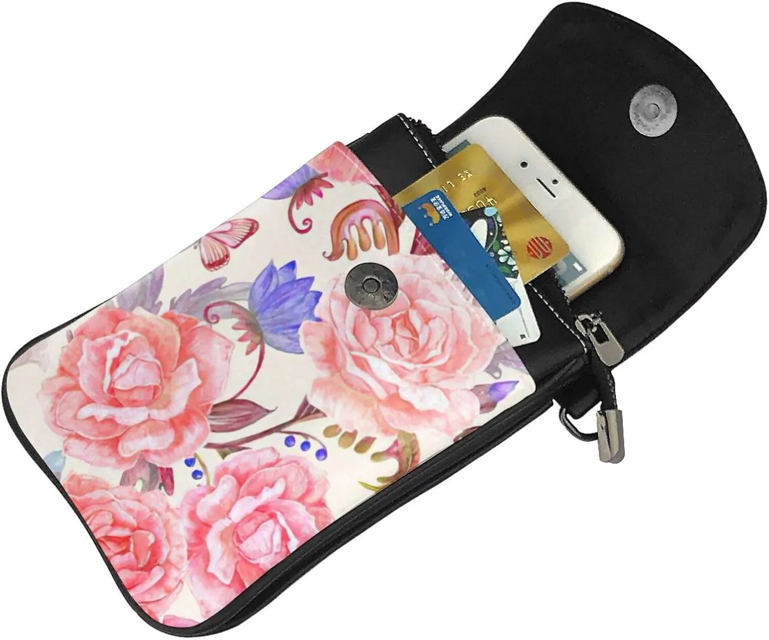Women PU Leather Kawaii Embroidered Cute Mini Colorful Boho Floral Print Crossbody Cell phone Bag/Coin Purse