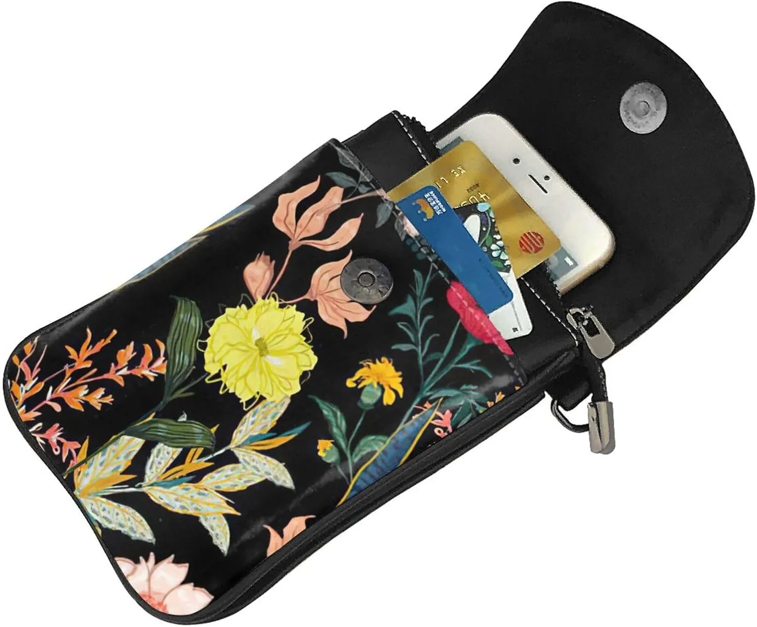 Women PU Leather Kawaii Embroidered Cute Mini Colorful Boho Floral Print Crossbody Cell phone Bag/Coin Purse