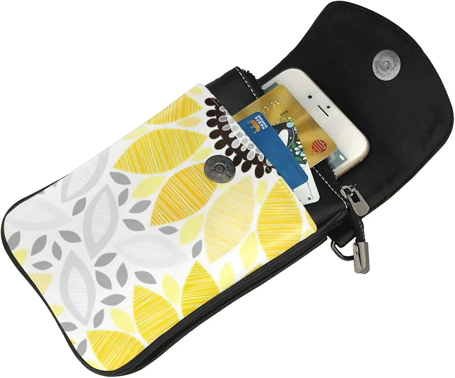 Women PU Leather Kawaii Embroidered Cute Mini Colorful Leaf Print Crossbody Cell phone Bag/Coin Purse