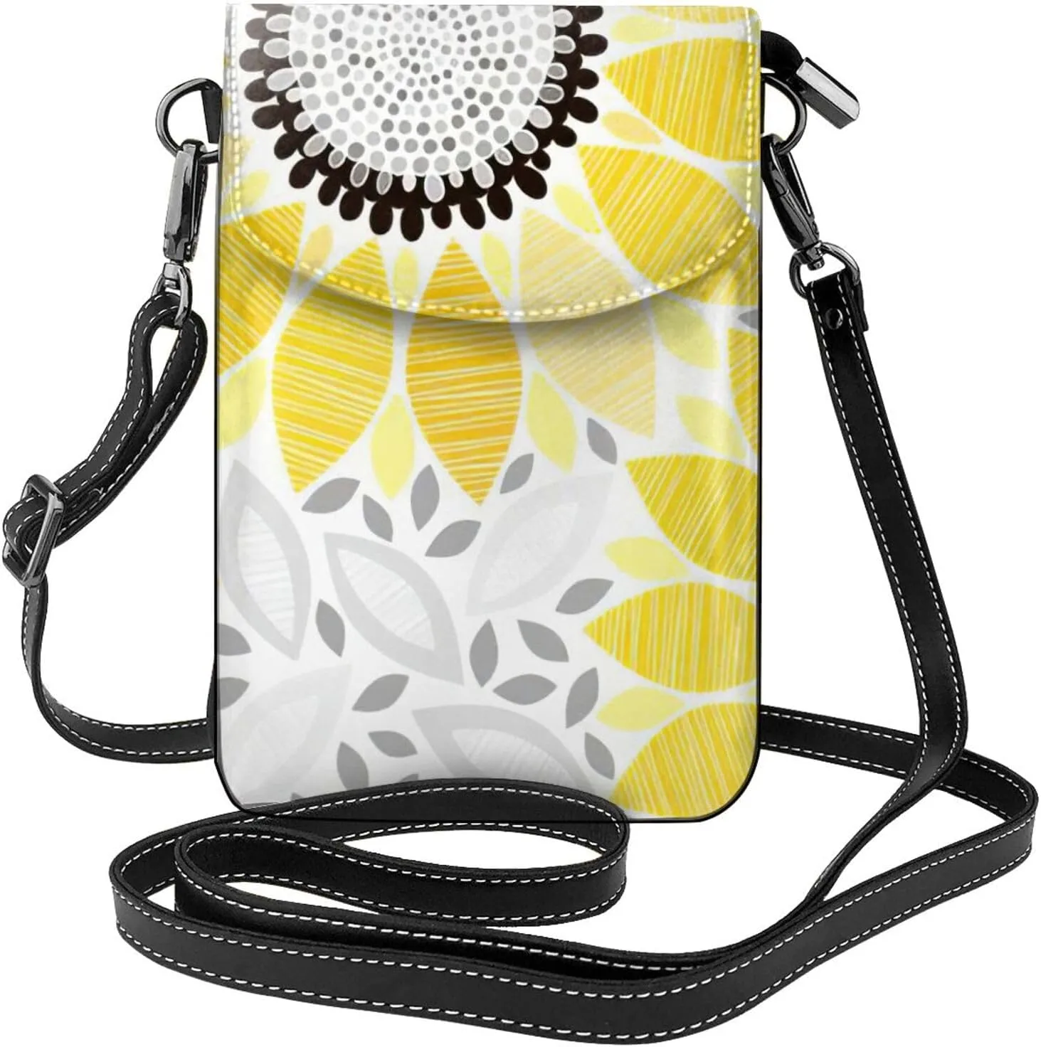Women PU Leather Kawaii Embroidered Cute Mini Colorful Leaf Print Crossbody Cell phone Bag/Coin Purse