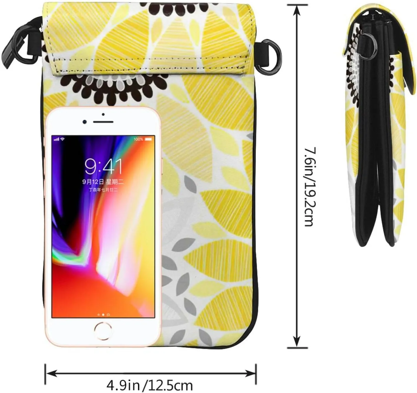 Women PU Leather Kawaii Embroidered Cute Mini Colorful Leaf Print Crossbody Cell phone Bag/Coin Purse