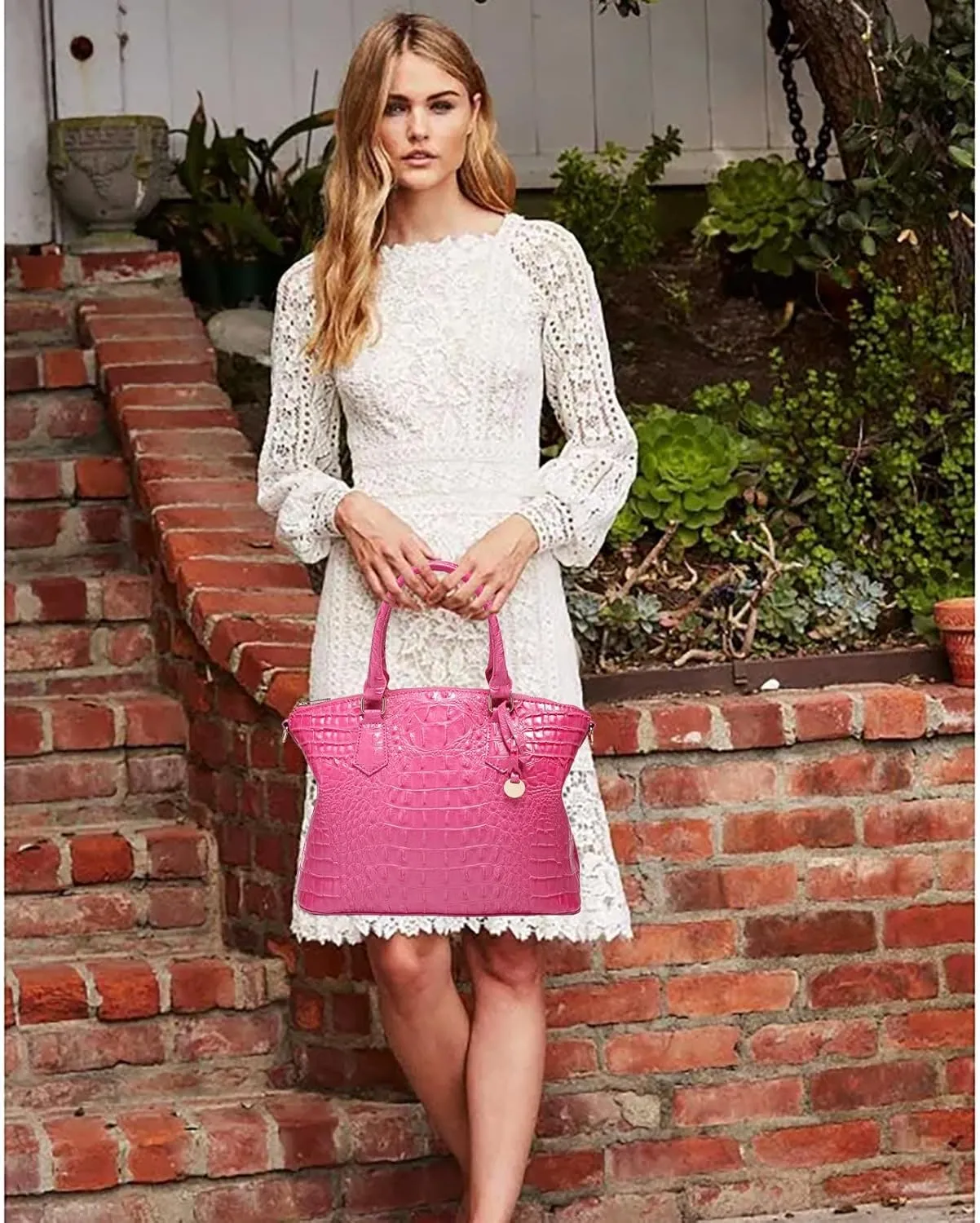 Women Purse Vegan Leather Crocodile-Embossed Pattern With Removable Shoulder Strap Top Handle Large Shoulder Bags