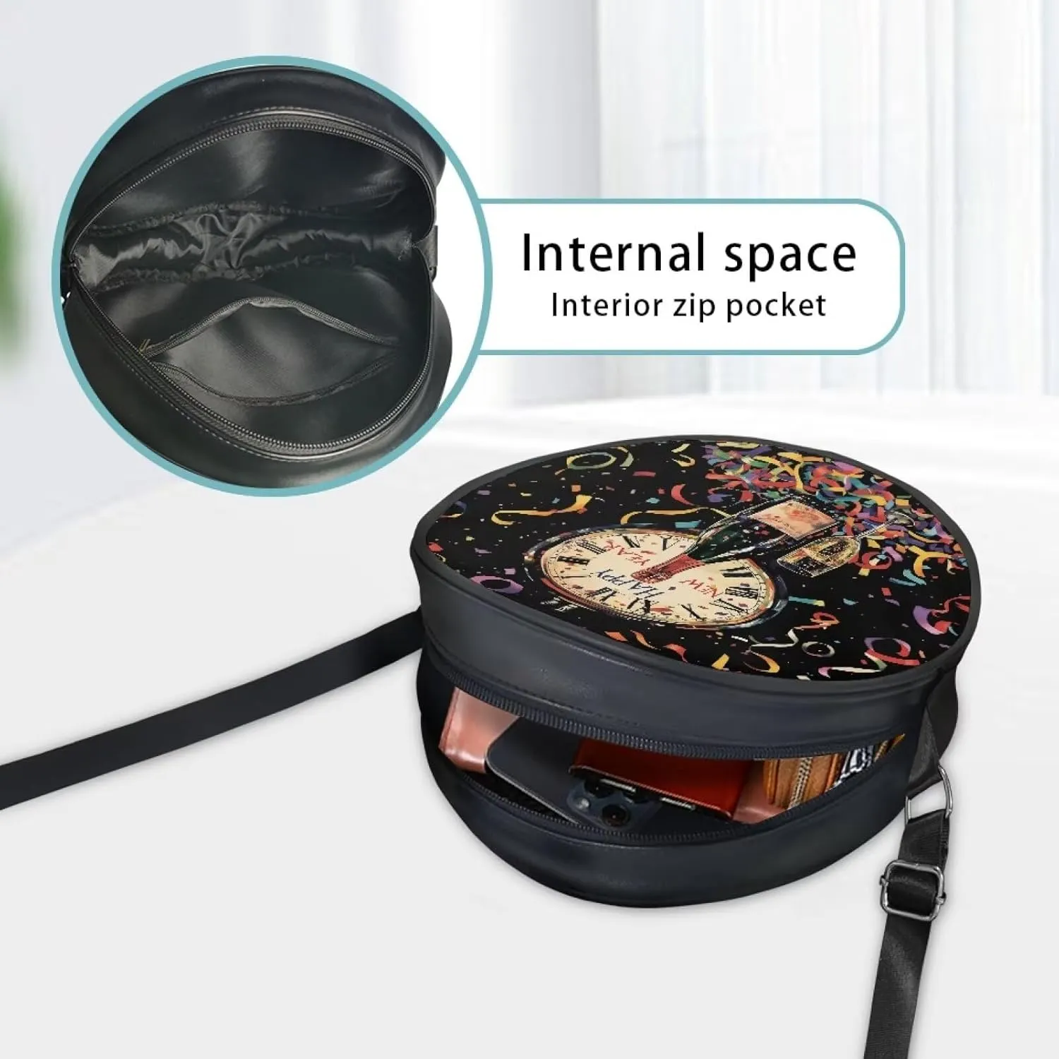 Women Round Shape Crossbody Bag Pu Leather Round Purses Circle Cross Body Shoulder Bag for Party
