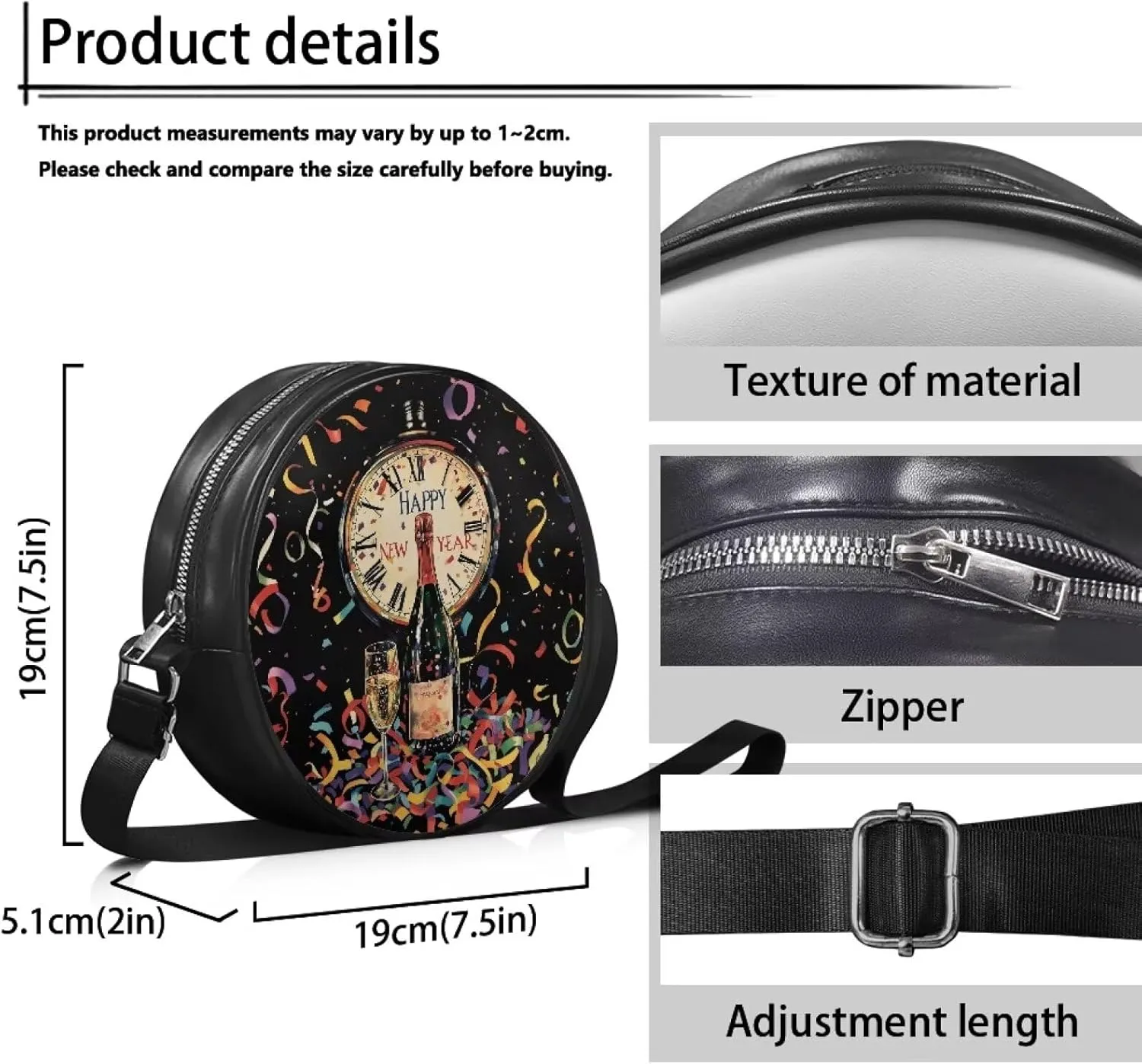 Women Round Shape Crossbody Bag Pu Leather Round Purses Circle Cross Body Shoulder Bag for Party