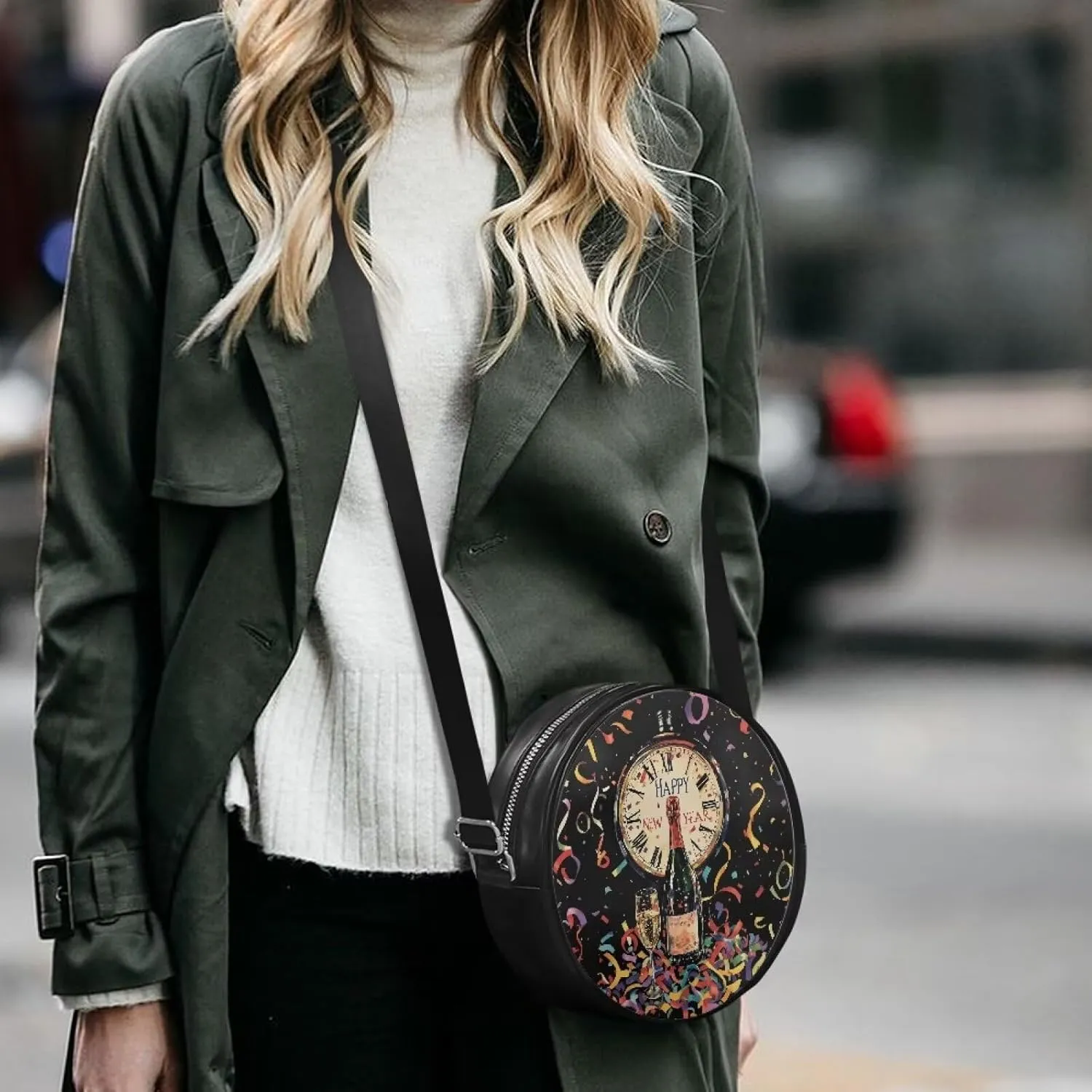 Women Round Shape Crossbody Bag Pu Leather Round Purses Circle Cross Body Shoulder Bag for Party