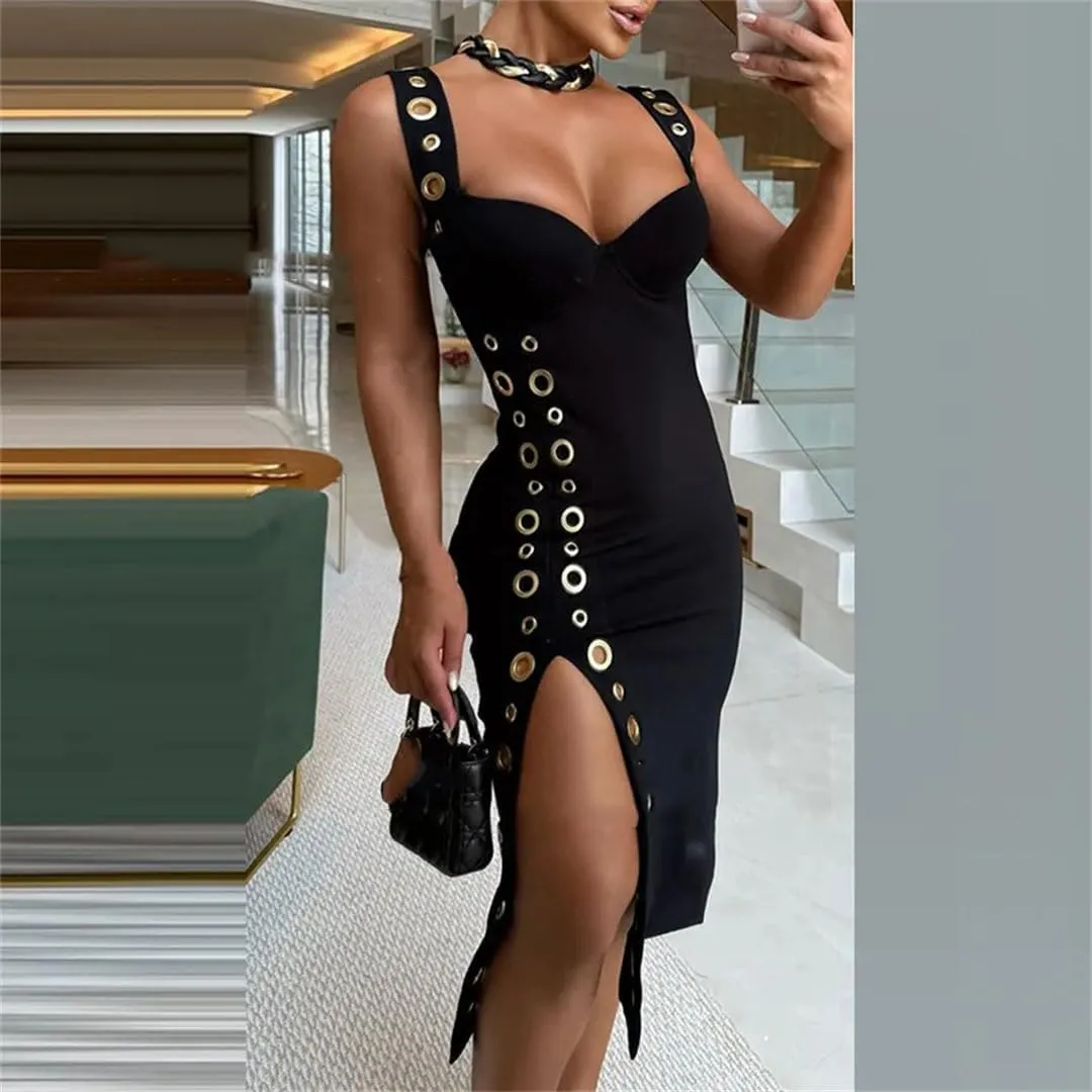 Women Sexy Halter Dresses That Wraps Around The Chest for Summer Black Dress Slit Slit Slim Figure Female Dresses