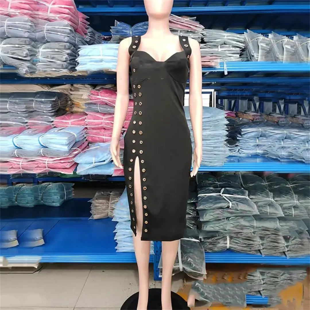 Women Sexy Halter Dresses That Wraps Around The Chest for Summer Black Dress Slit Slit Slim Figure Female Dresses