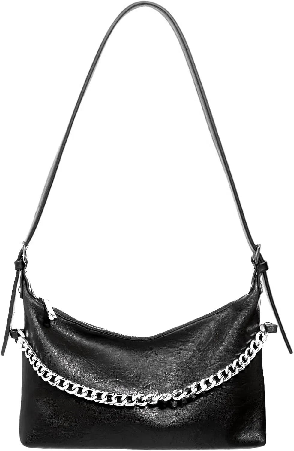 Women Shoulder Bag PU Leather Classic Trendy Purse with Adjustable Strap Chain Decoration