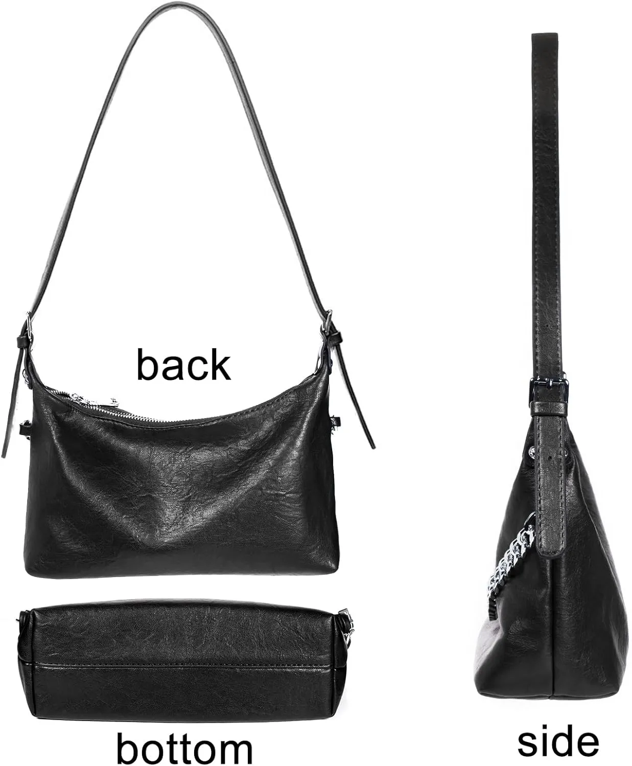 Women Shoulder Bag PU Leather Classic Trendy Purse with Adjustable Strap Chain Decoration