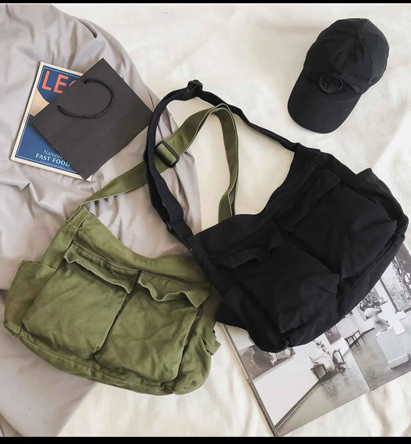 Women Shoulder Bags Canvas Tote Bag Handbag Large Hobo with Pockets Work Bags for Women and Men