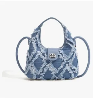 Women Small Shoulder Bags Quilted Crossbody Distressed Jean