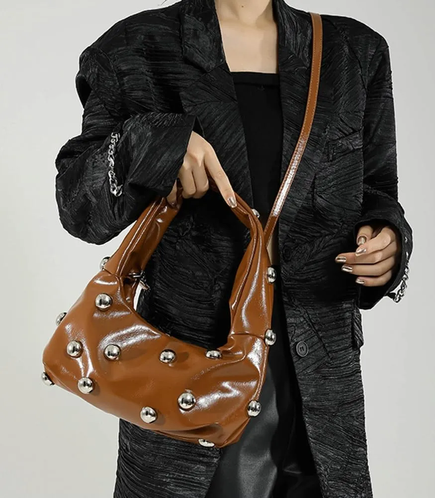 Women Studded Shoulder Bag Pu Leather Rivet Handbag Trendy Underarm Purses Fashion Hobo Bag 2025