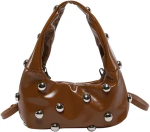 Women Studded Shoulder Bag Pu Leather Rivet Handbag Trendy Underarm Purses Fashion Hobo Bag 2025