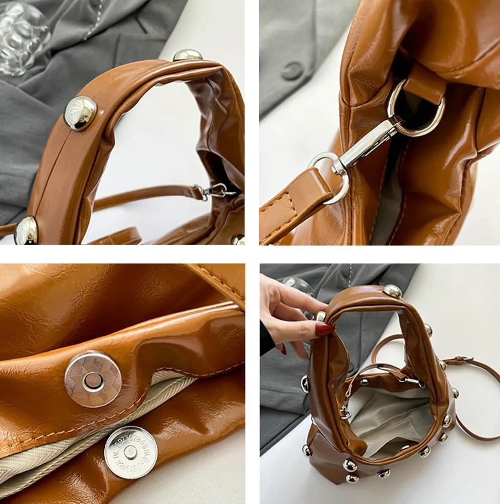 Women Studded Shoulder Bag Pu Leather Rivet Handbag Trendy Underarm Purses Fashion Hobo Bag 2025