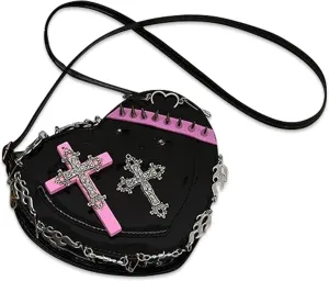 Women Y2K Heart Cute Lolita Shoulderbag for Women Gothic Punk Crossbody Bag Cute Heart Shaped Studded Shoulderbag